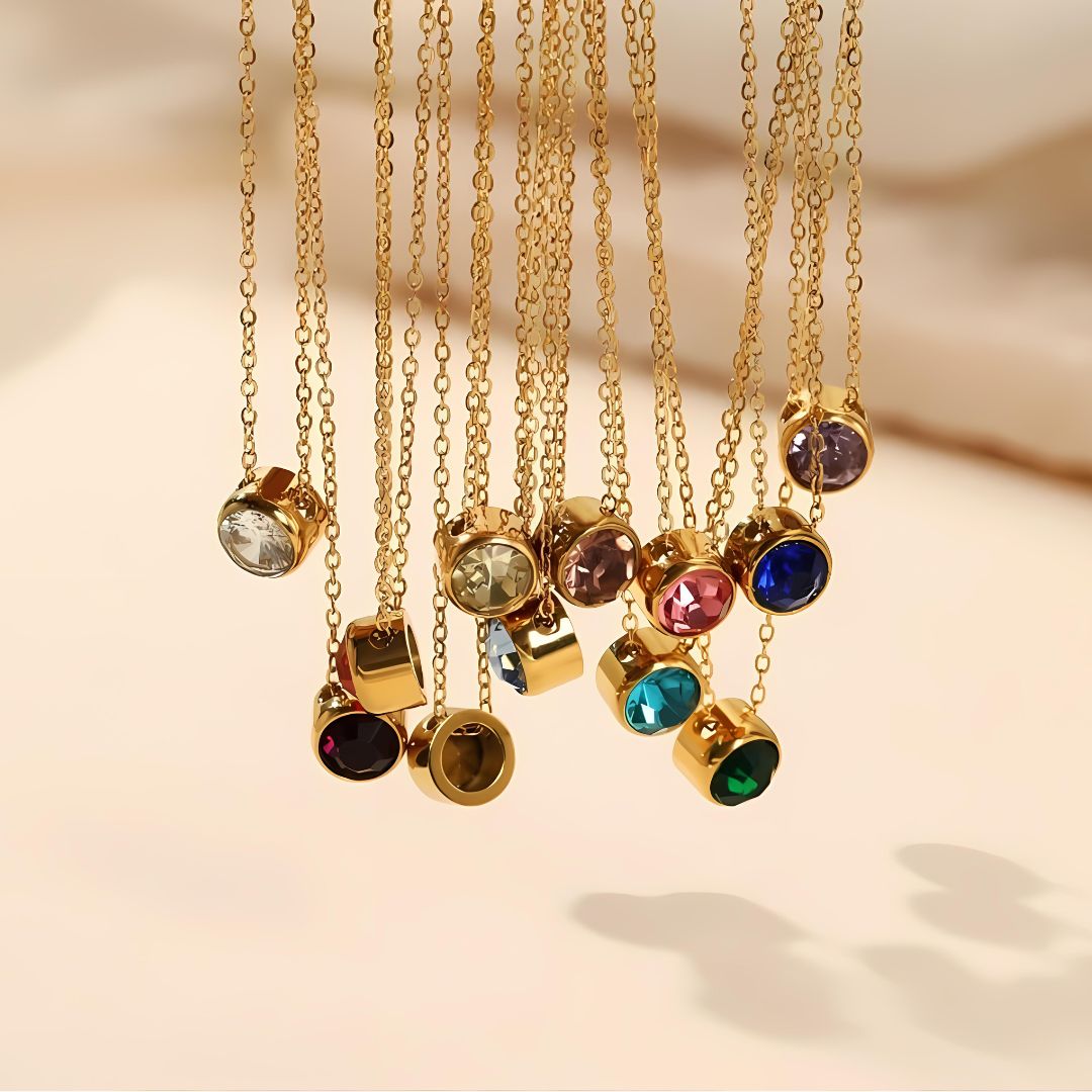 Elegante personalisierte Geburtsstein-Halskette – Anpassbare Edelstein-Anhänger-Schmuck