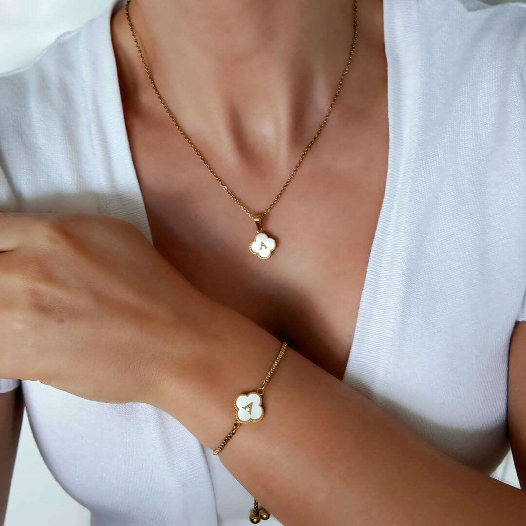 Personalisierte Clover Initial Halskette & Armband Set