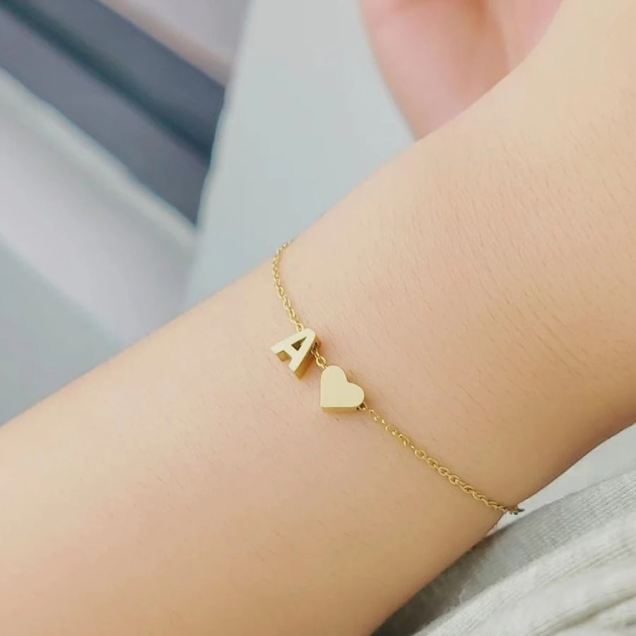 Personalized Sweet Heart Initial Bracelet with Adjustable Chain