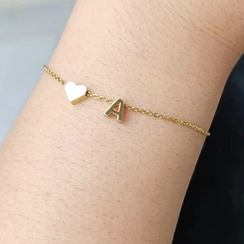 Personalized Sweet Heart Initial Bracelet with Adjustable Chain