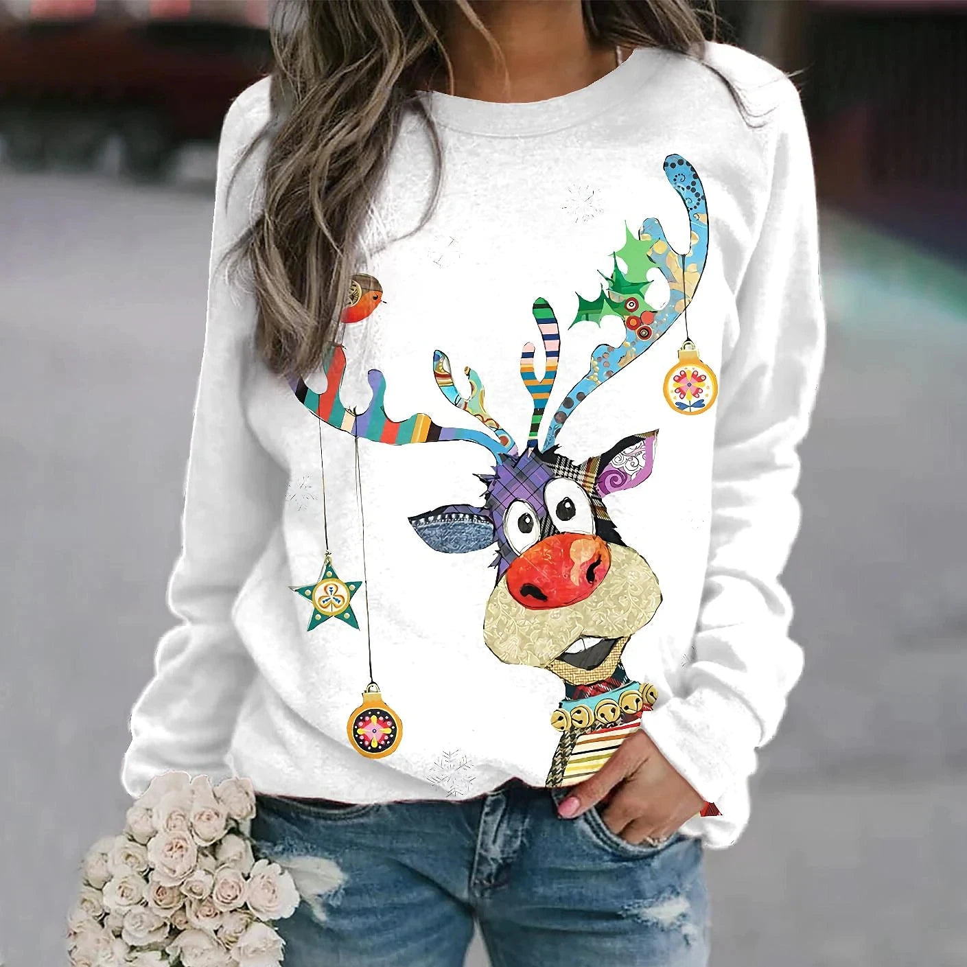 Mehrfarbiger Rentierpullover
