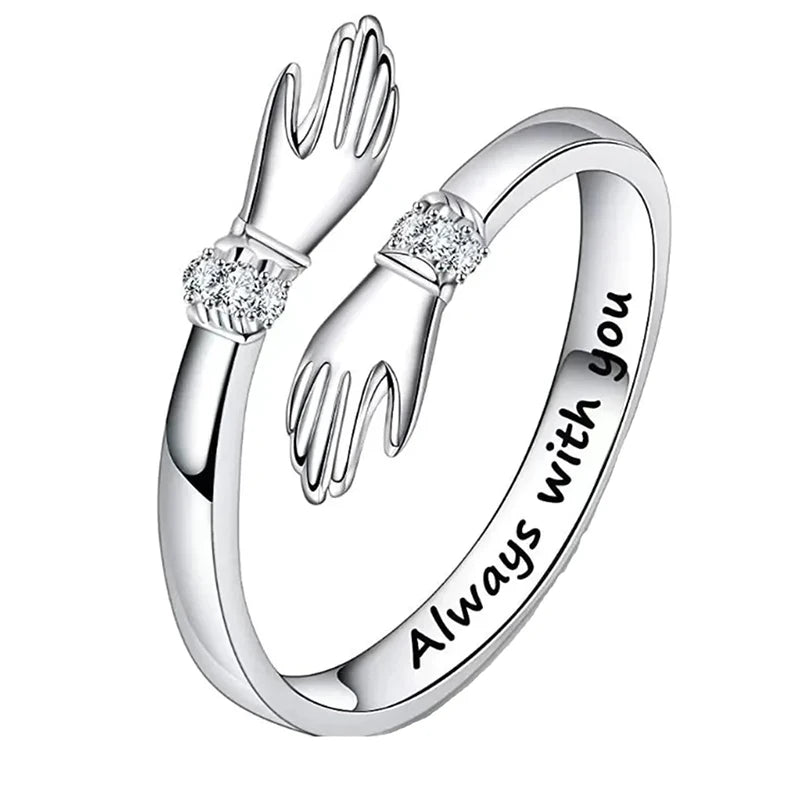Personalisierter Diamant-Hand-Hug-Ring mit individueller Nachricht