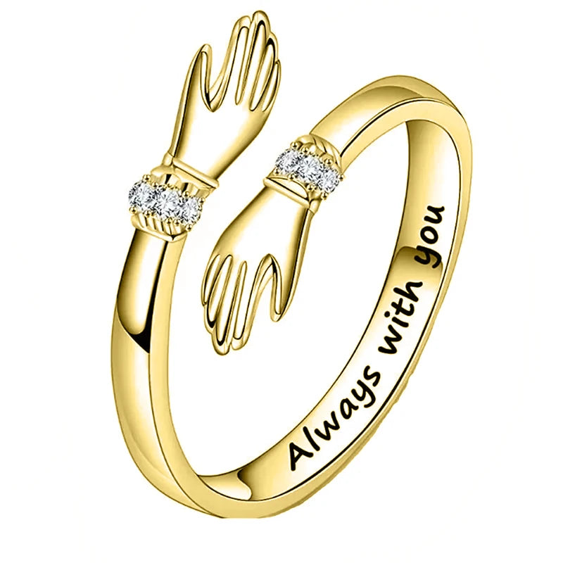 Personalisierter Diamant-Hand-Hug-Ring mit individueller Nachricht