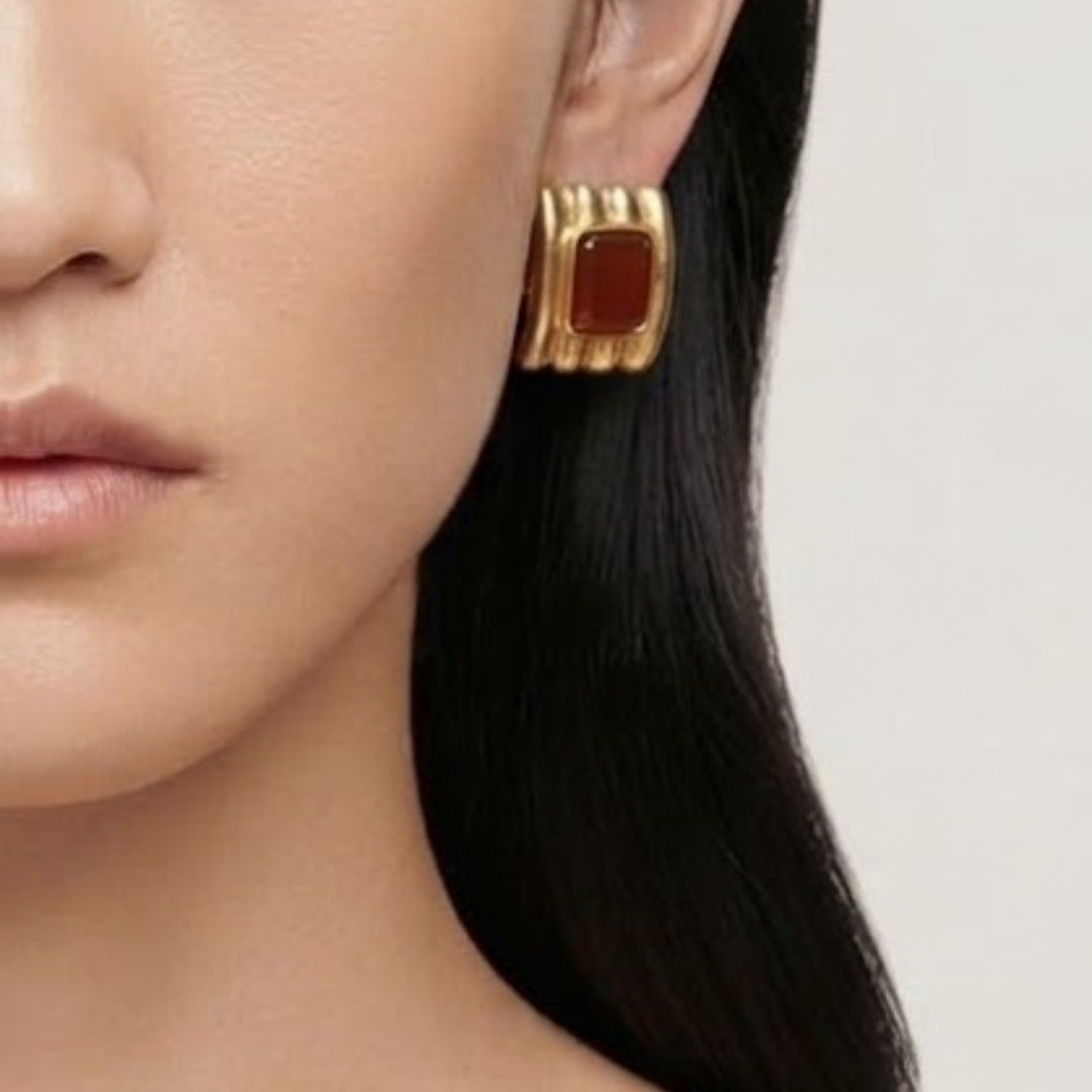 Joseia Crimson Square Earrings