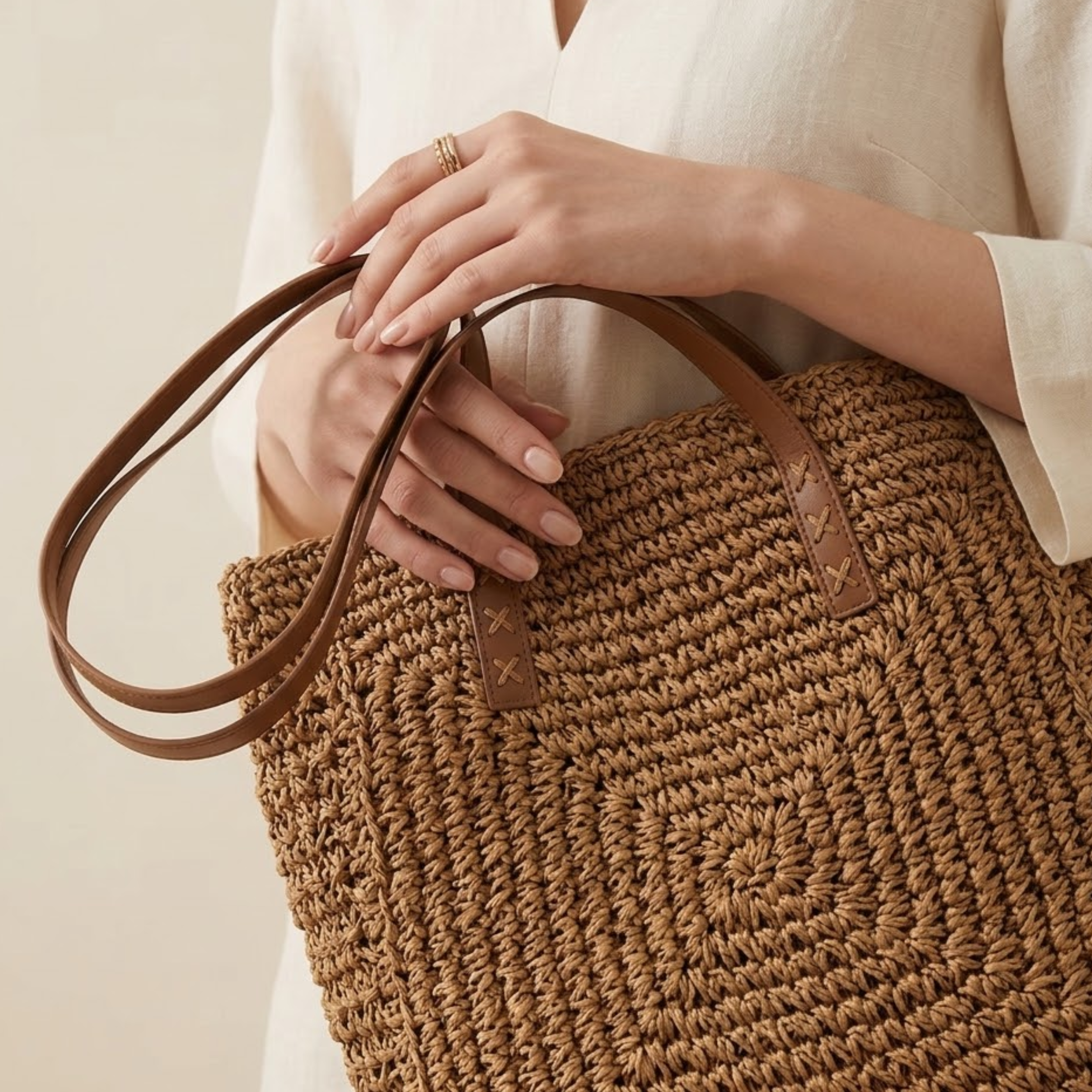 Summer Chic Handwoven Raffia Coastal Beach Tote Shoulder Bag – Sustainable Bag