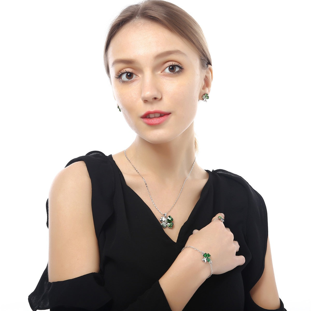 Verzauberte vierblättrige Kleeblatt-Armband aus Sterlingsilber