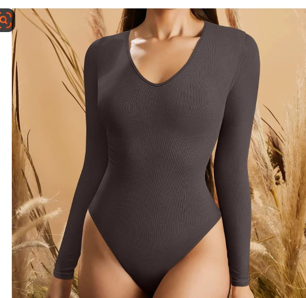 V-Ausschnitt Langarm-Bodysuit