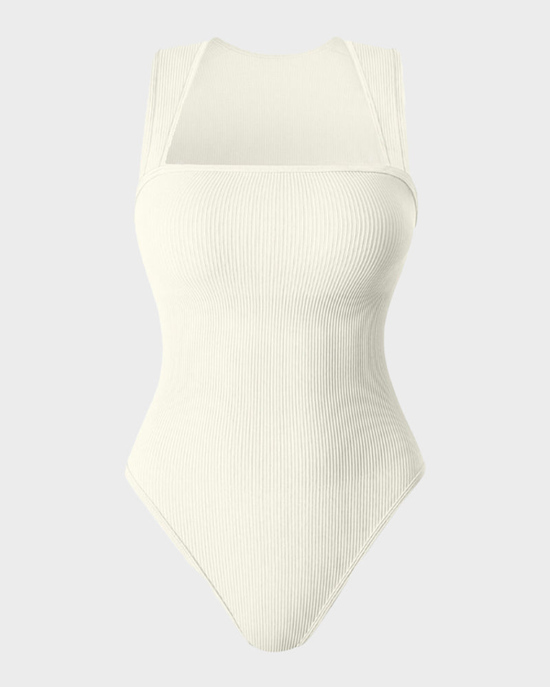 Schickes geripptes Quadrat-Ausschnitt-Bodysuit