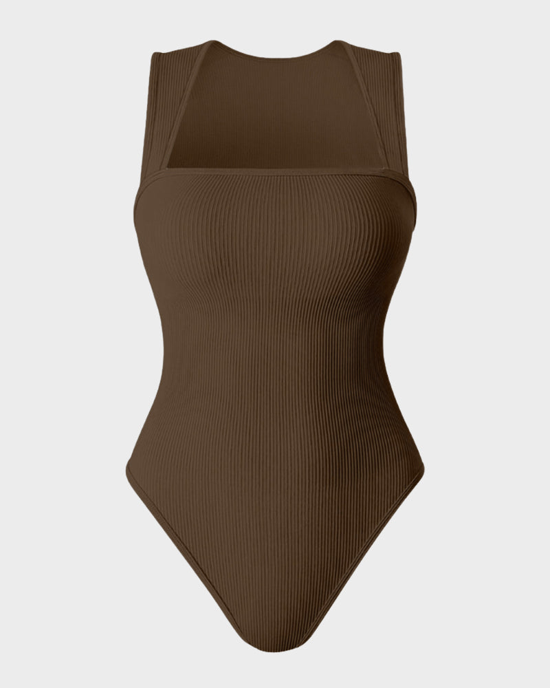 Schickes geripptes Quadrat-Ausschnitt-Bodysuit