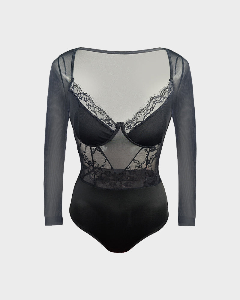 Elegant Sheer Lace Sculpting Bodysuit