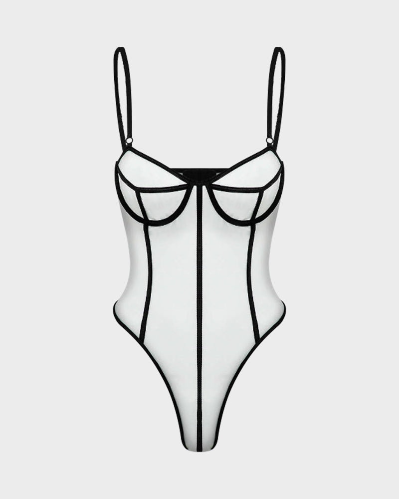 Chic Snatched Fit Kontrastbesatz Tiefer Rücken Bodysuit