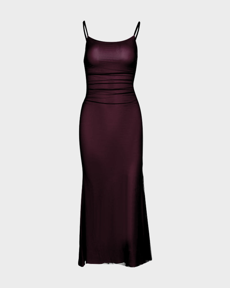 Elegantes Mesh-Layered-Cami-Mermaid-Maxikleid