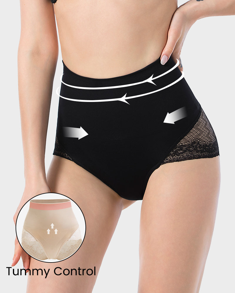 Hochtaillierte Spitzen-Mesh-Bauchkontrolle Shaping Panty