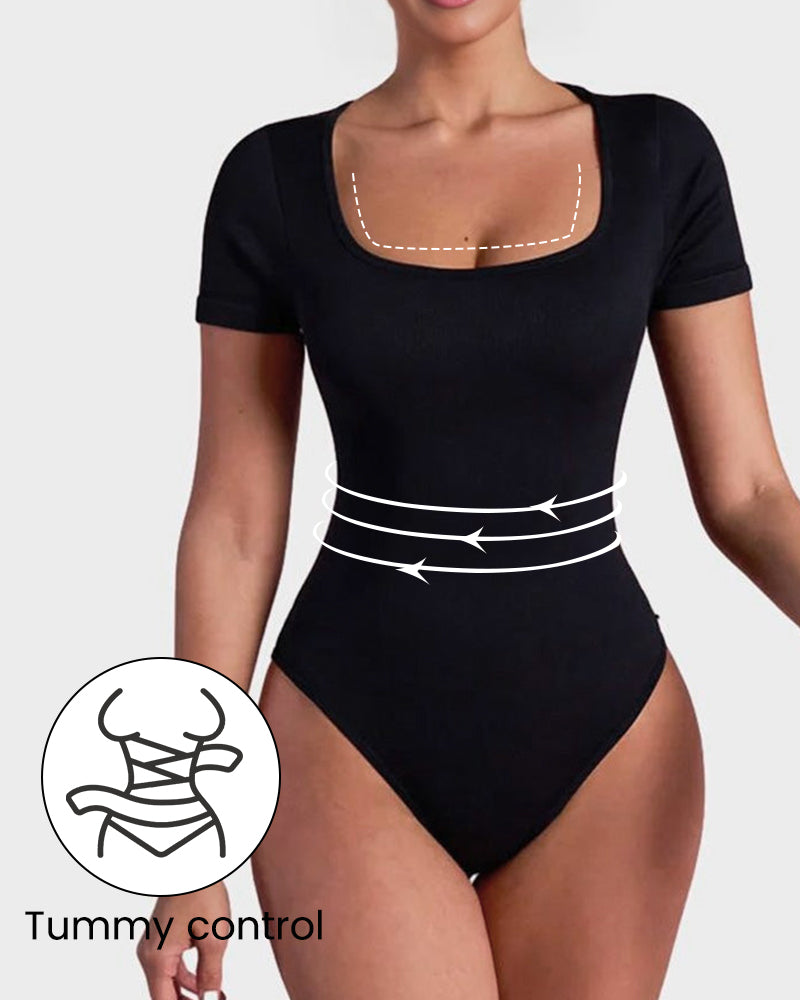 Quadratischer Ausschnitt Thong-Bodysuit