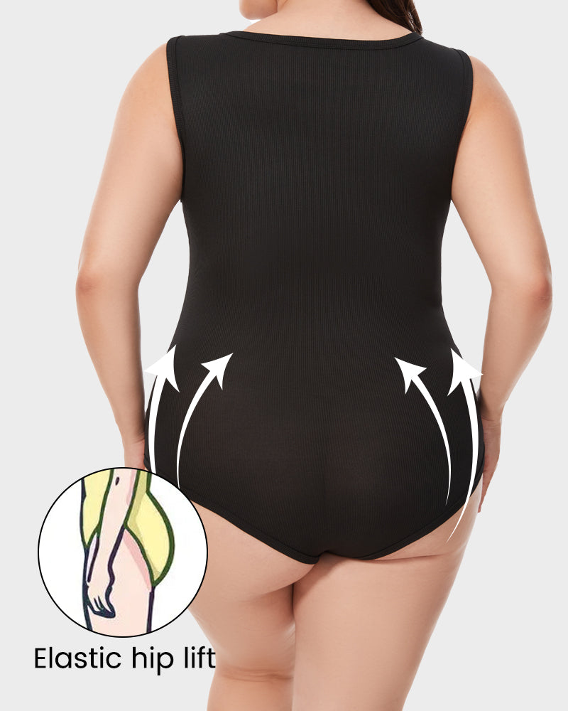 Schickes geripptes Quadrat-Ausschnitt-Bodysuit
