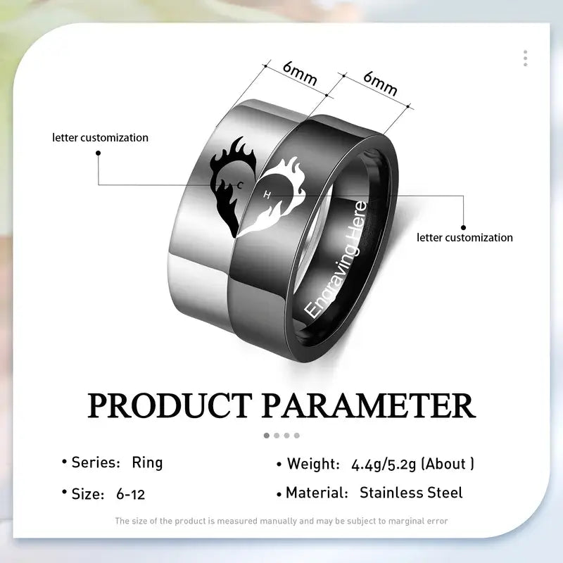 Initiale Paar-Ringe | Herz-Matching-Ringe | Sein und Ihr Ring mit Gravur | 2 Stücke