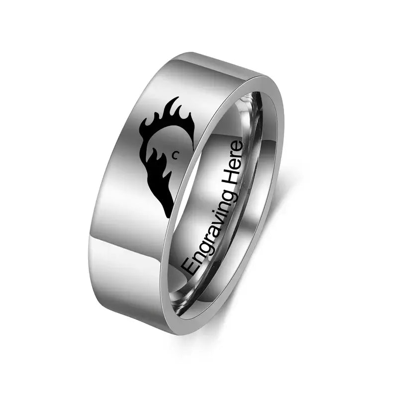 Initiale Paar-Ringe | Herz-Matching-Ringe | Sein und Ihr Ring mit Gravur | 2 Stücke