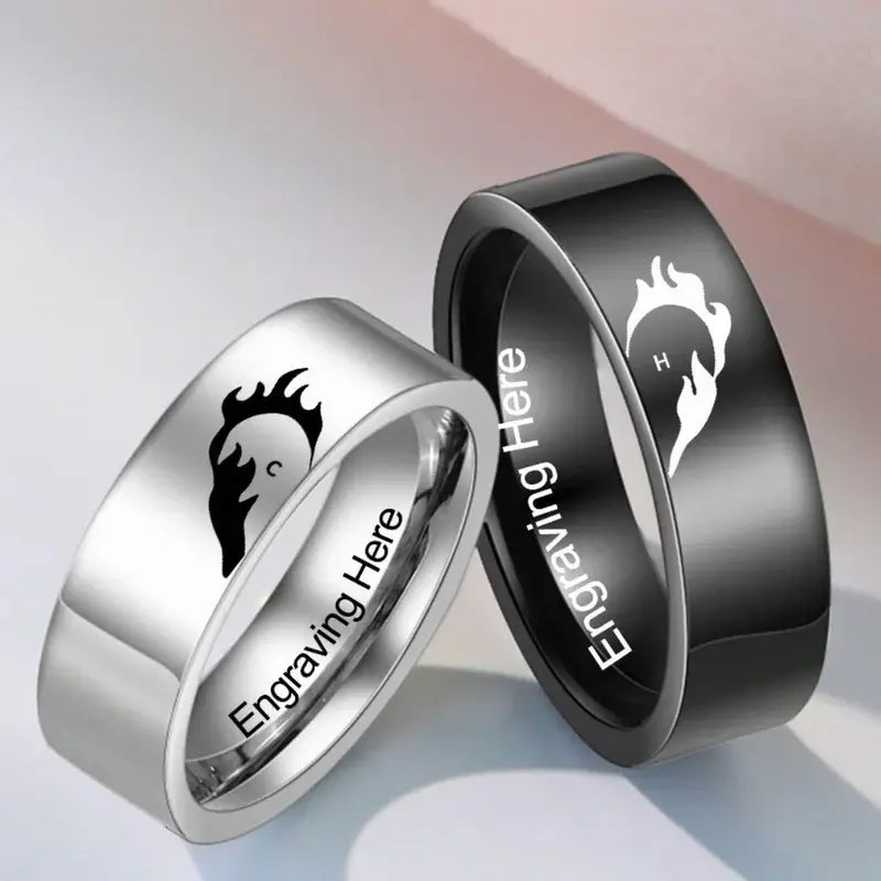 Initiale Paar-Ringe | Herz-Matching-Ringe | Sein und Ihr Ring mit Gravur | 2 Stücke