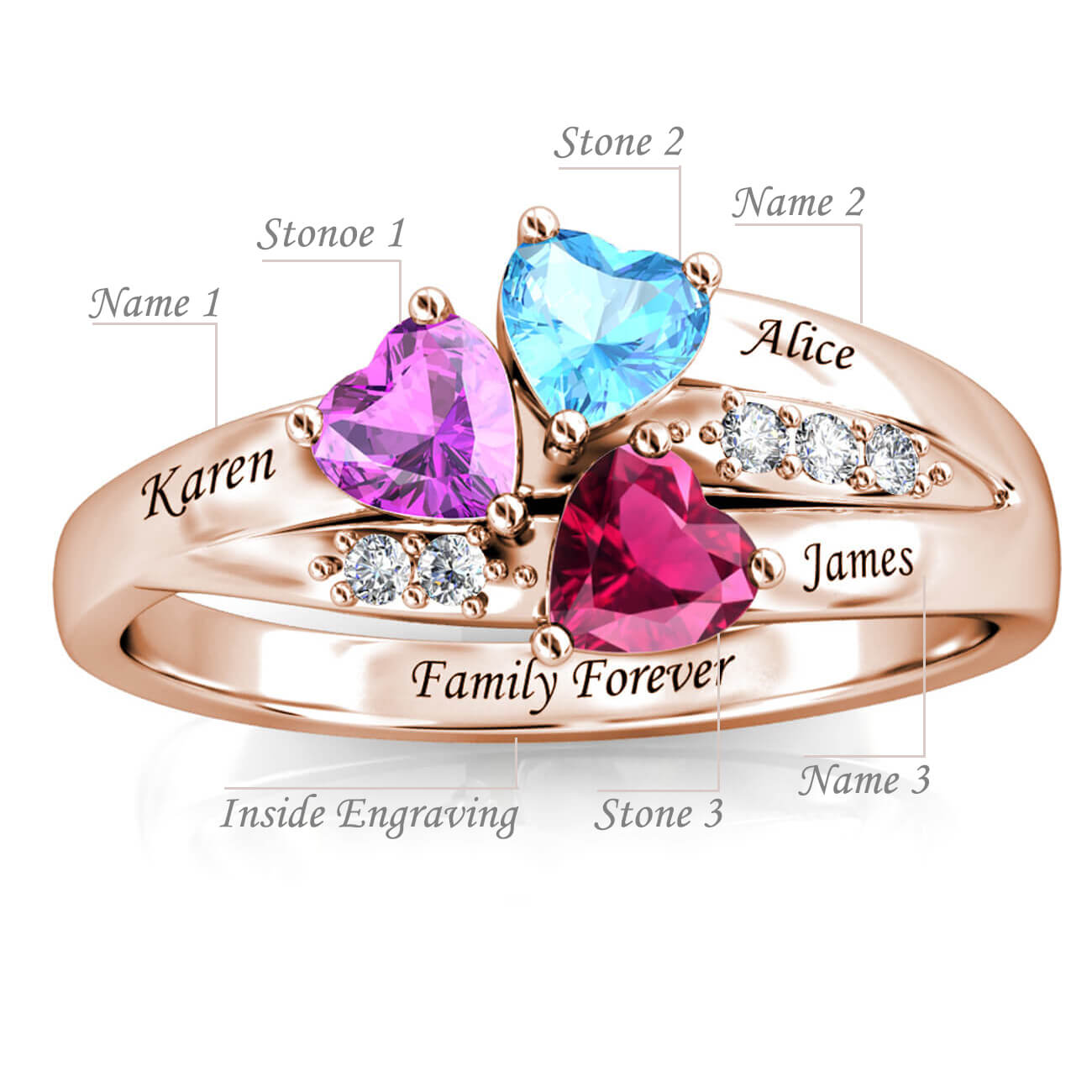 18K Roségold personalisierter Zirkonring