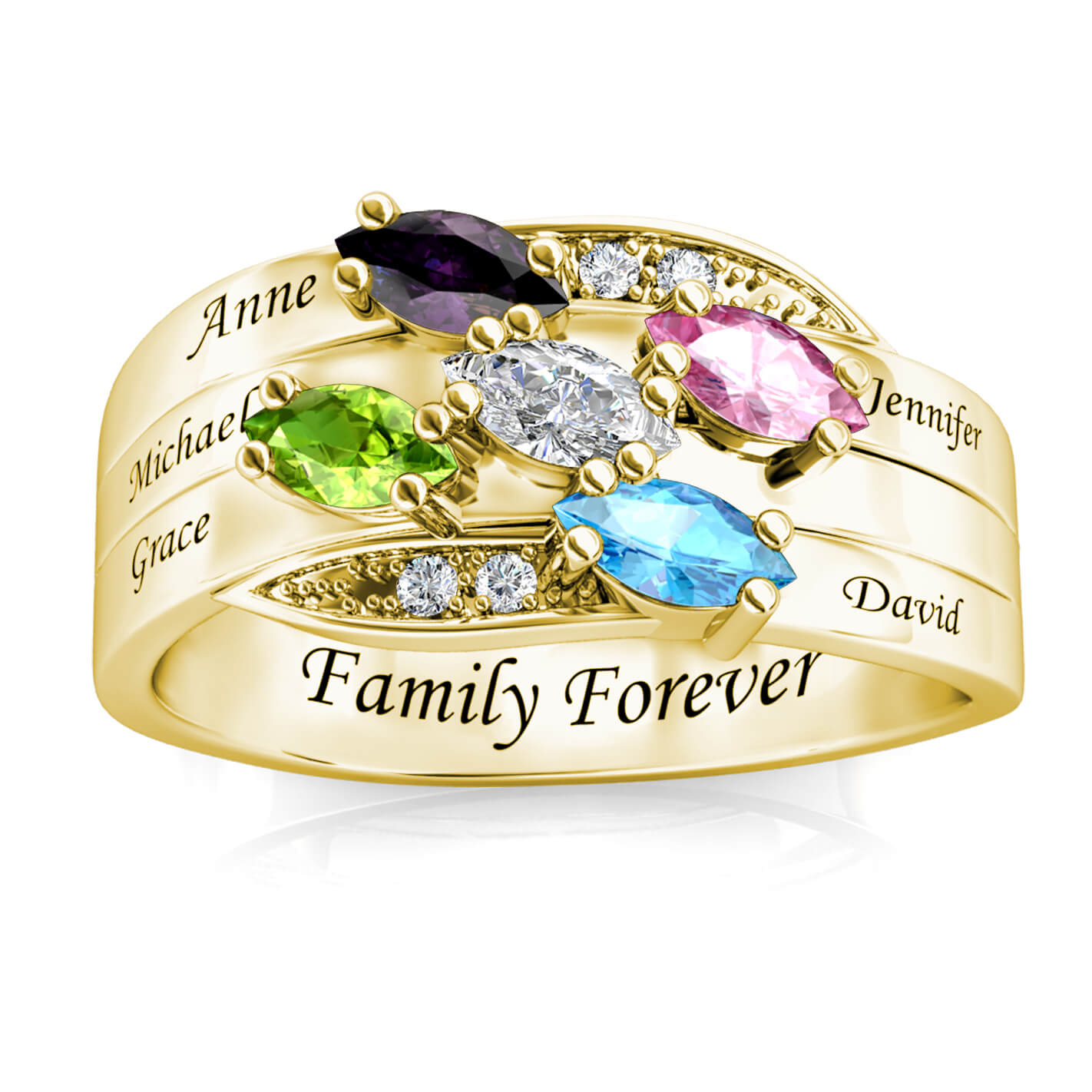 Personalisierter Ring für Mama, Gravur Name Ring für sie, 5 Geburtssteine Ring