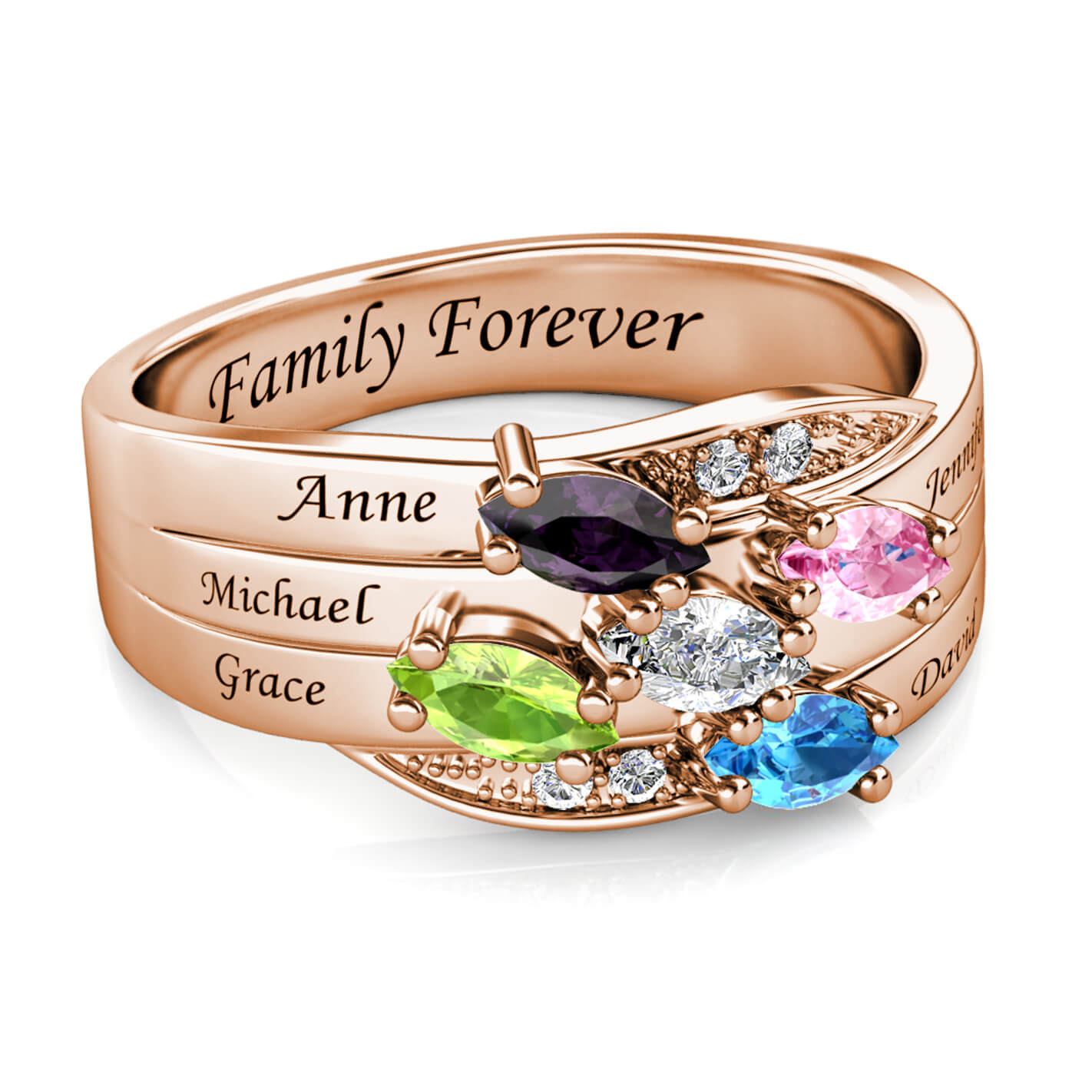 Personalisierter Ring für Mama, Gravur Name Ring für sie, 5 Geburtssteine Ring