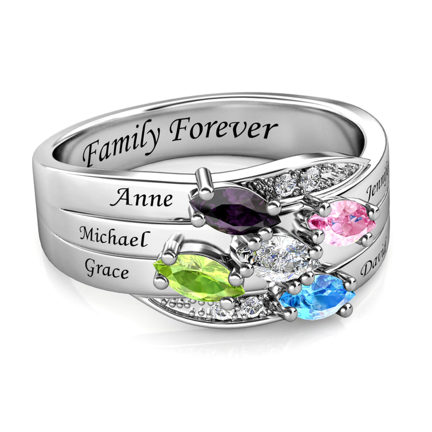 Personalisierter Ring für Mama, Gravur Name Ring für sie, 5 Geburtssteine Ring