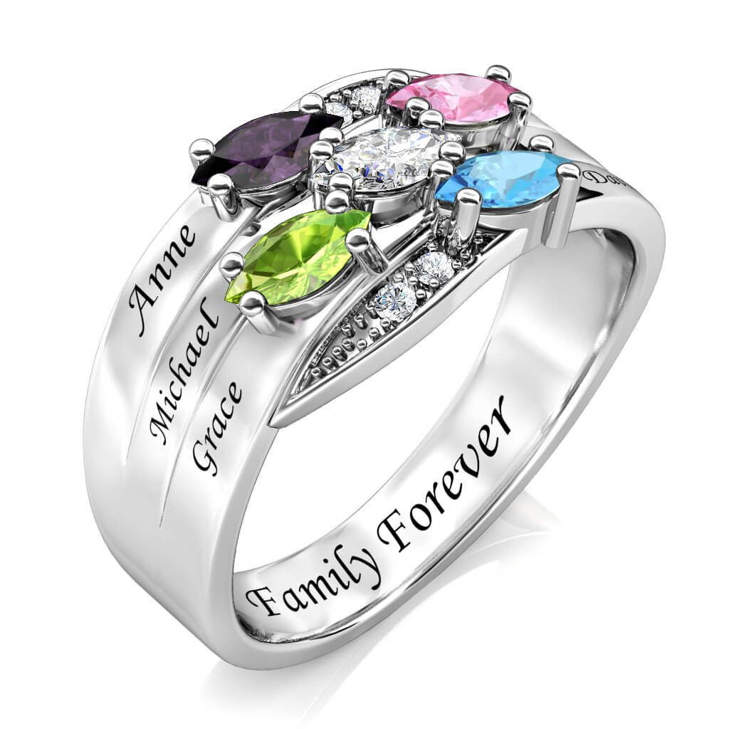 Personalisierter Ring für Mama, Gravur Name Ring für sie, 5 Geburtssteine Ring