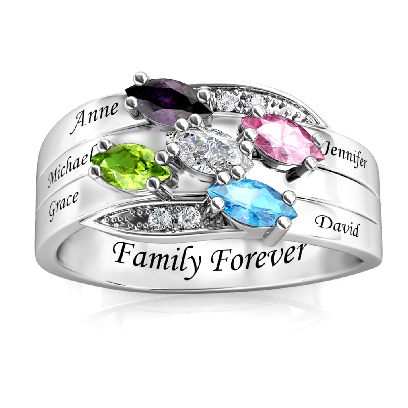 Personalisierter Ring für Mama, Gravur Name Ring für sie, 5 Geburtssteine Ring