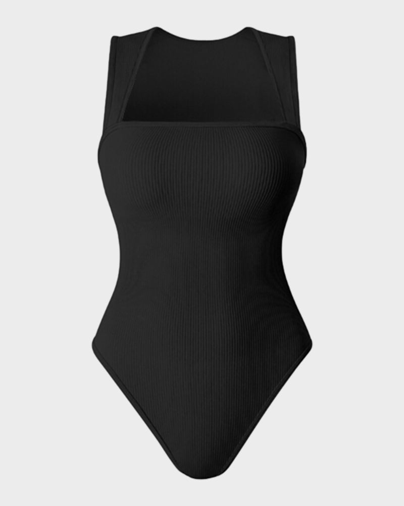 Schickes geripptes Quadrat-Ausschnitt-Bodysuit