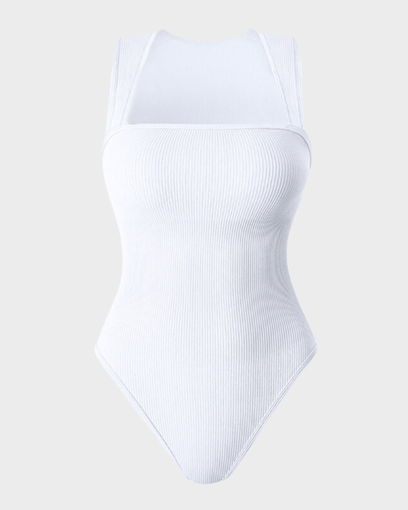 Schickes geripptes Quadrat-Ausschnitt-Bodysuit