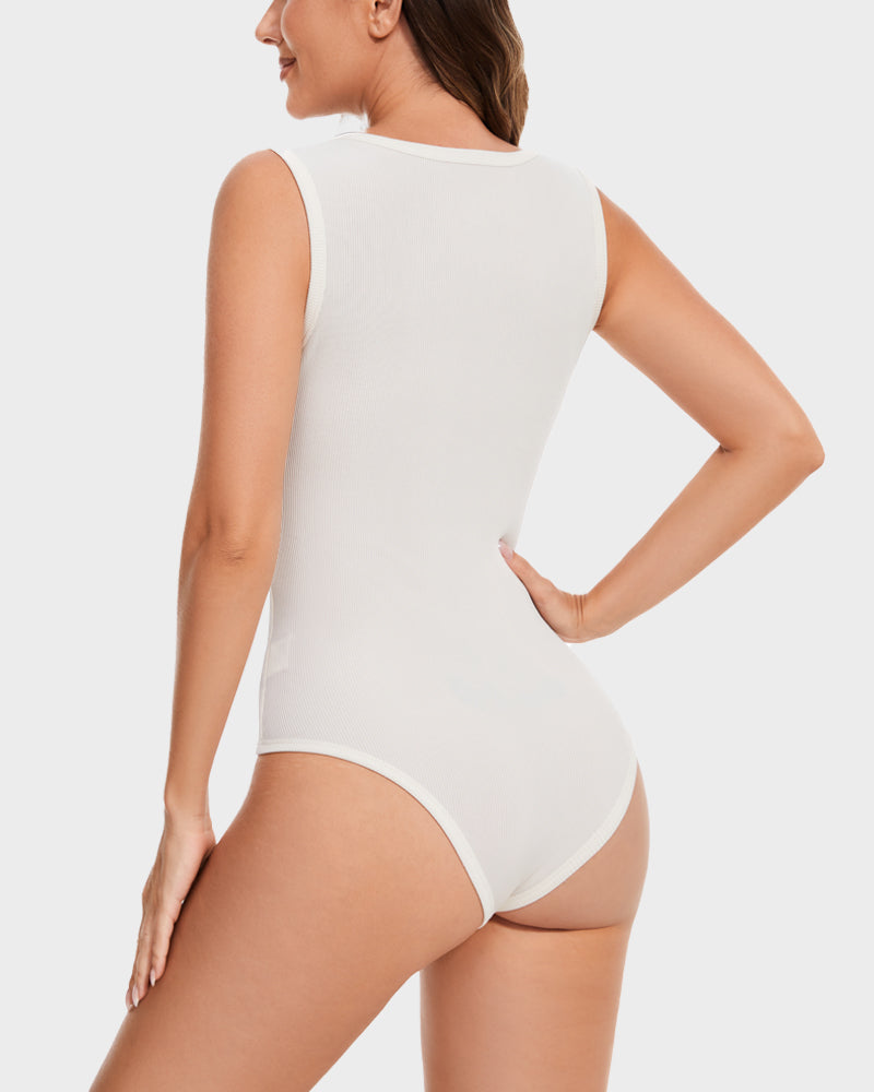 Schickes geripptes Quadrat-Ausschnitt-Bodysuit