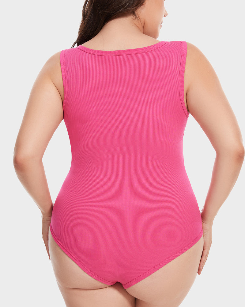 Schickes geripptes Quadrat-Ausschnitt-Bodysuit