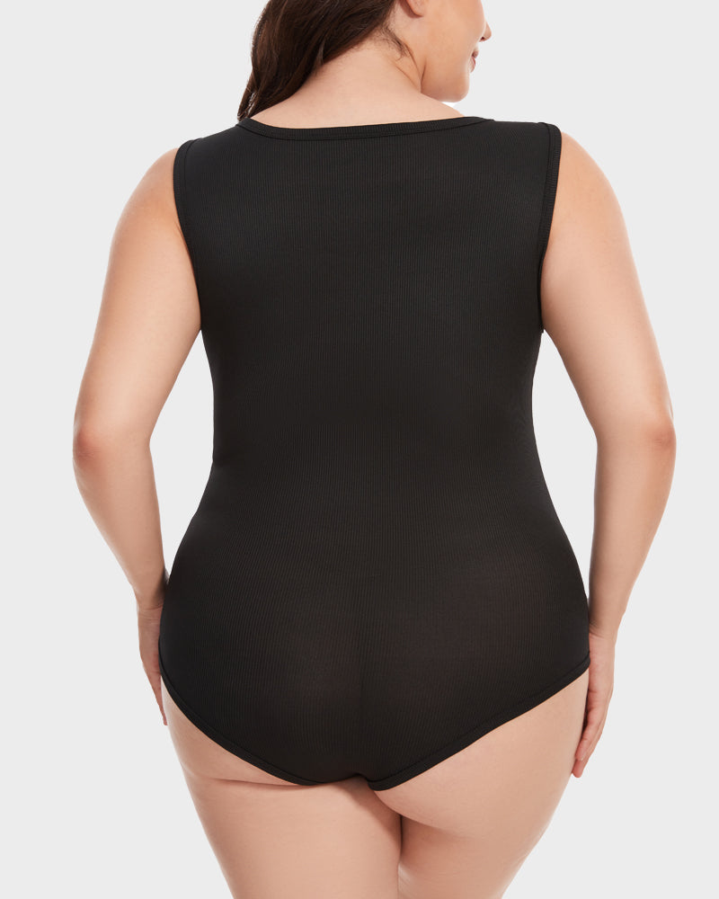 Schickes geripptes Quadrat-Ausschnitt-Bodysuit