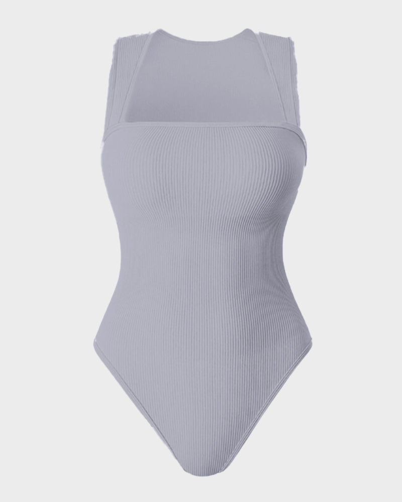 Schickes geripptes Quadrat-Ausschnitt-Bodysuit