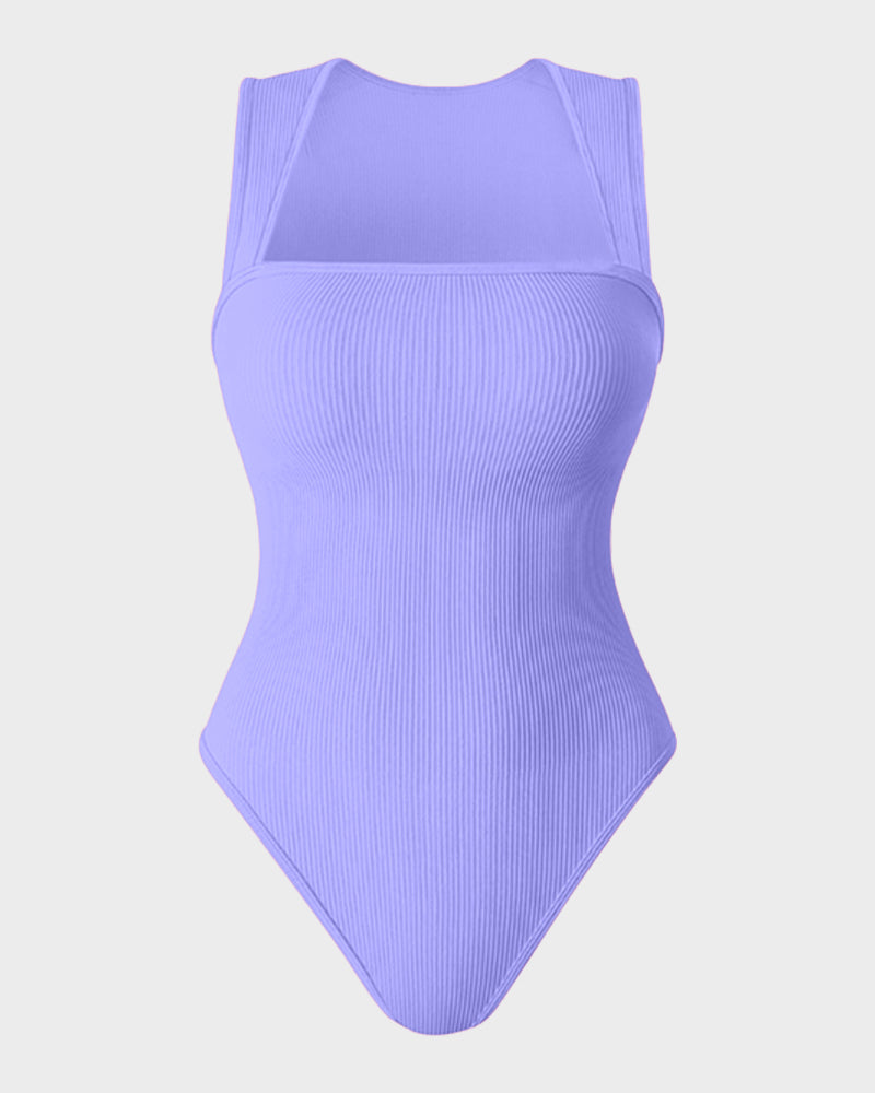 Schickes geripptes Quadrat-Ausschnitt-Bodysuit