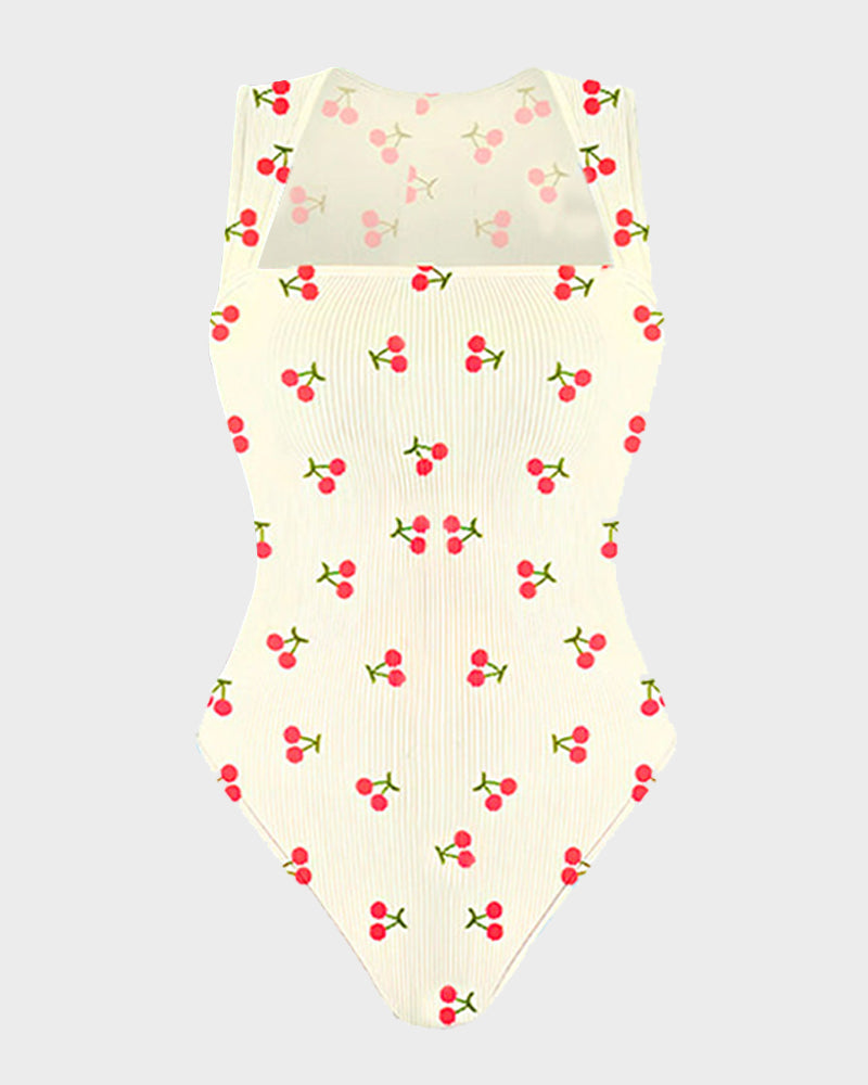 Schickes geripptes Quadrat-Ausschnitt-Bodysuit