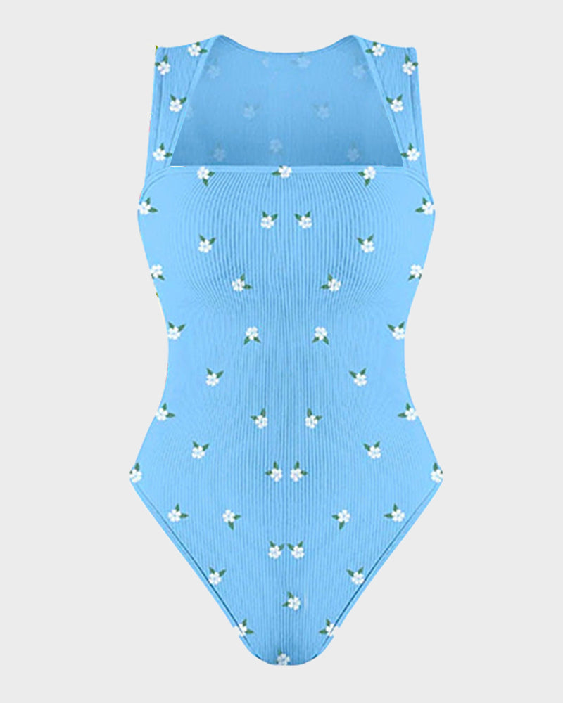 Schickes geripptes Quadrat-Ausschnitt-Bodysuit