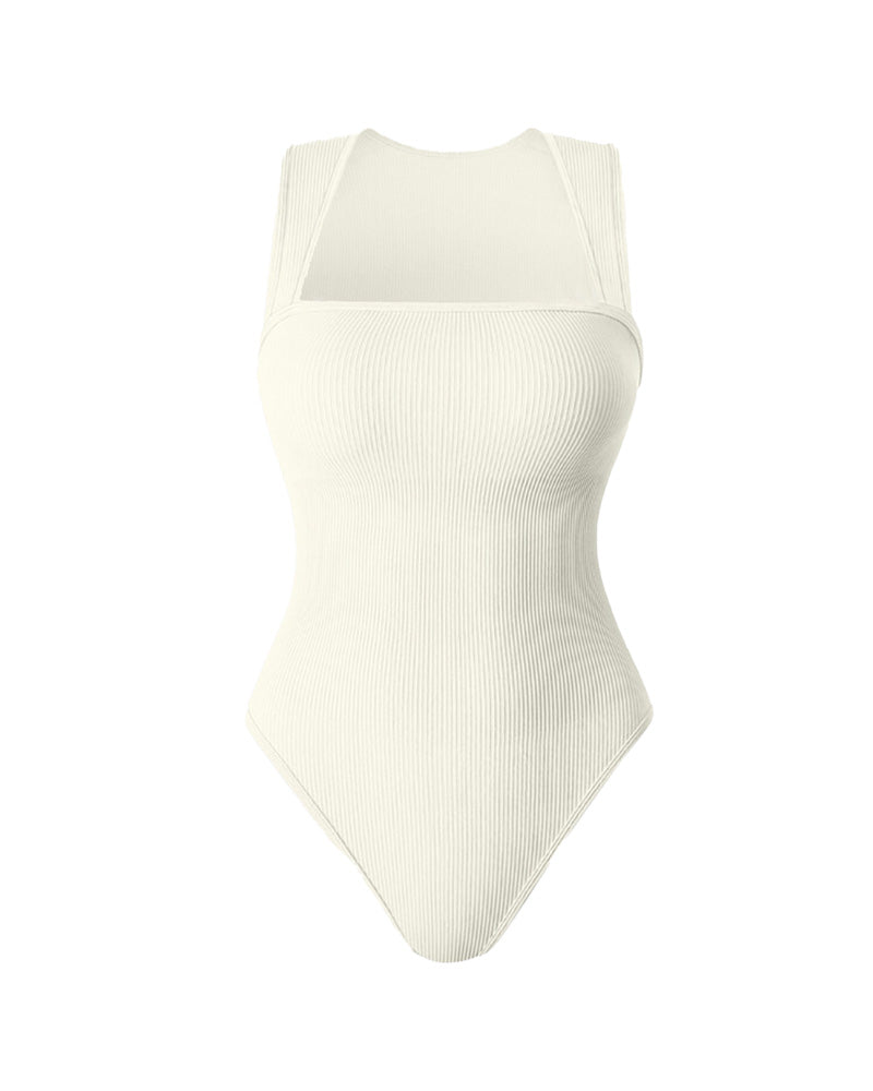 Schickes geripptes Quadrat-Ausschnitt-Bodysuit