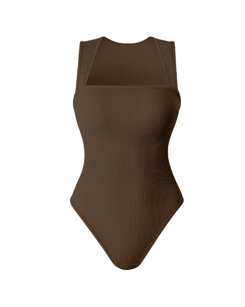 Schickes geripptes Quadrat-Ausschnitt-Bodysuit