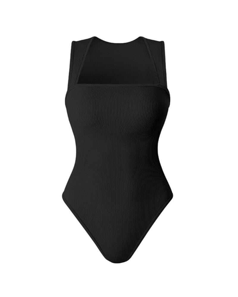 Schickes geripptes Quadrat-Ausschnitt-Bodysuit