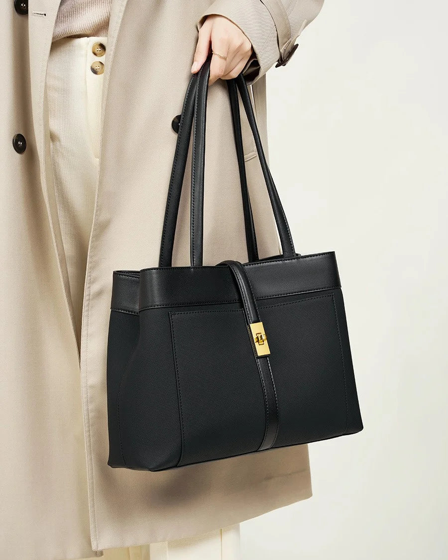 Elegant Harmony Color-Block Leather Tote