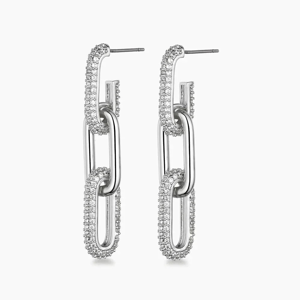 Half Pave Chain Earrings - UnfoldSerenity