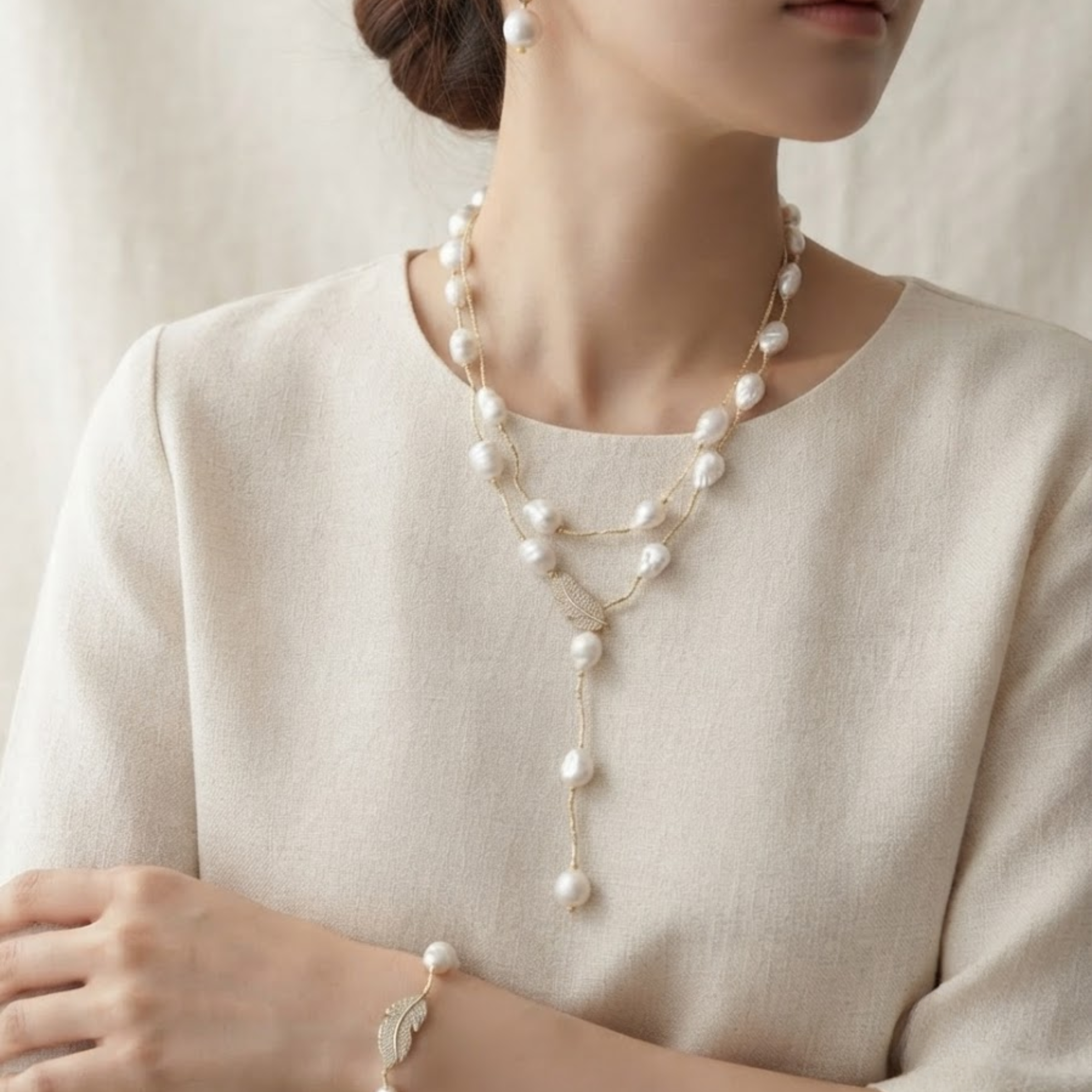 Arabelle White Edison Keshi Pearl Jewelry Set