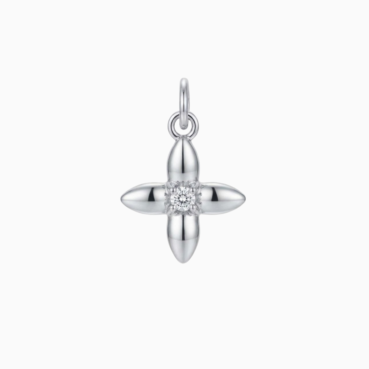 Charms - Blumen-Anhänger aus Silber mit weißem Edelstein in der Mitte