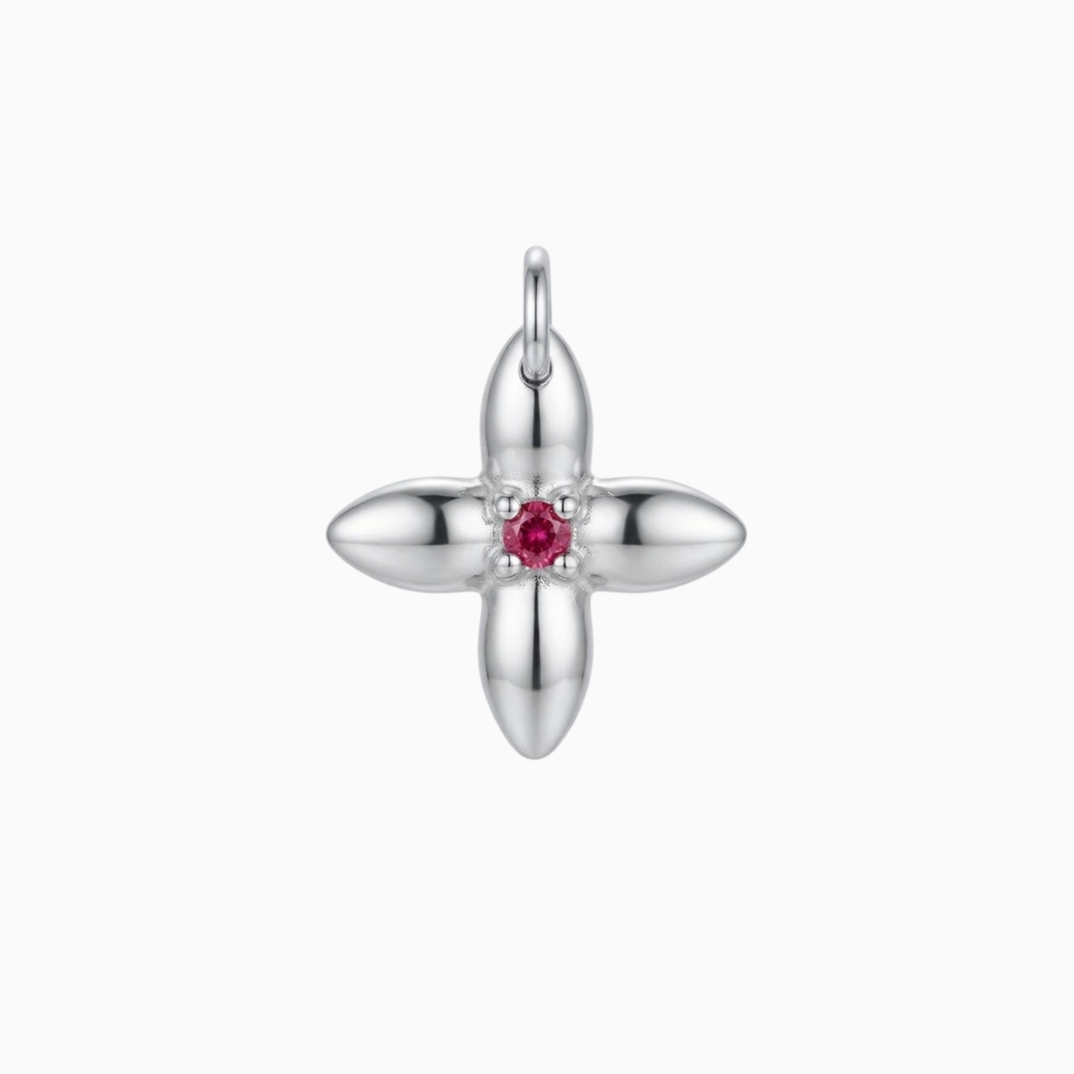 Charms - Blumen-Anhänger aus Silber mit rotem Edelstein in der Mitte