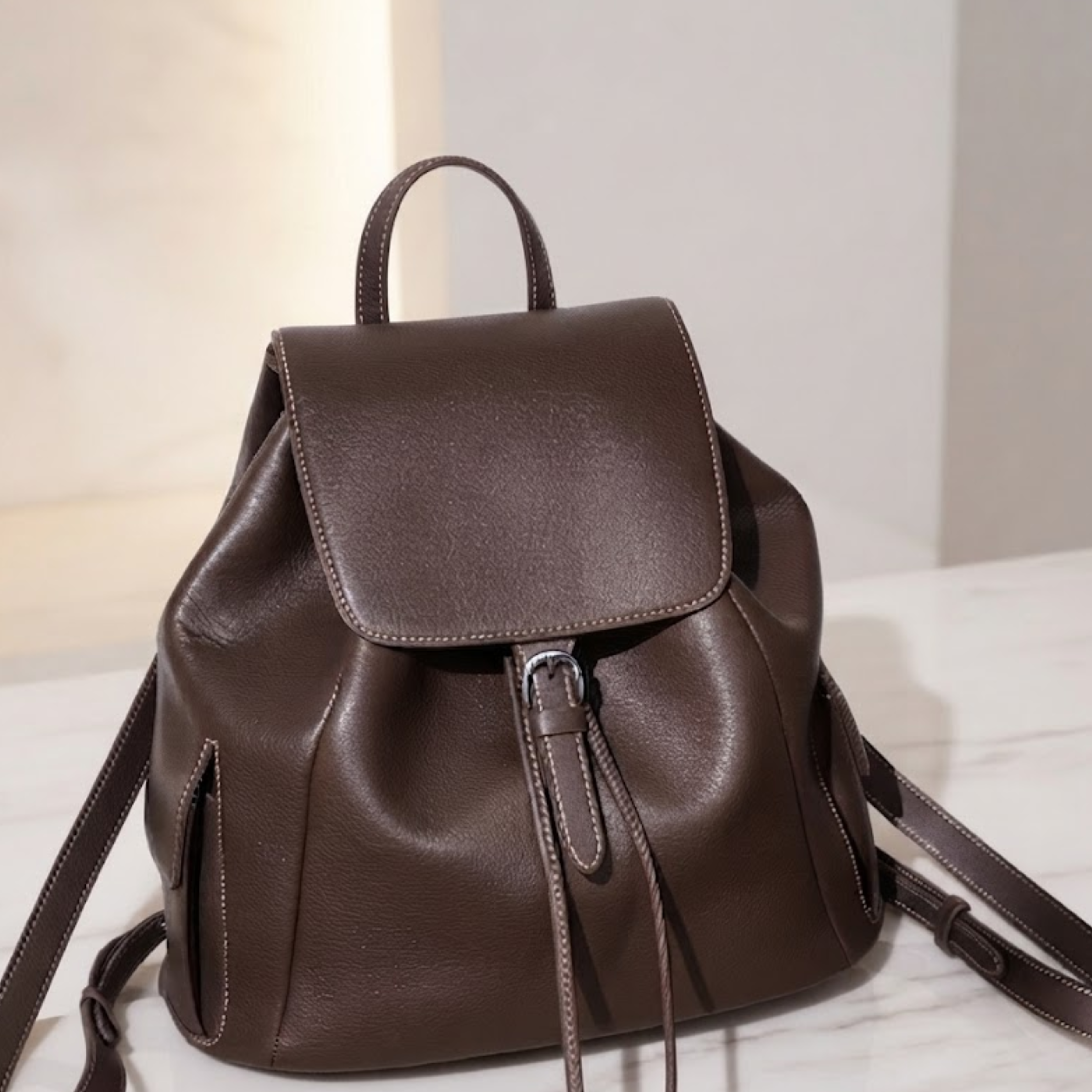 Justinia Leder-Rucksack mit Kordelzug