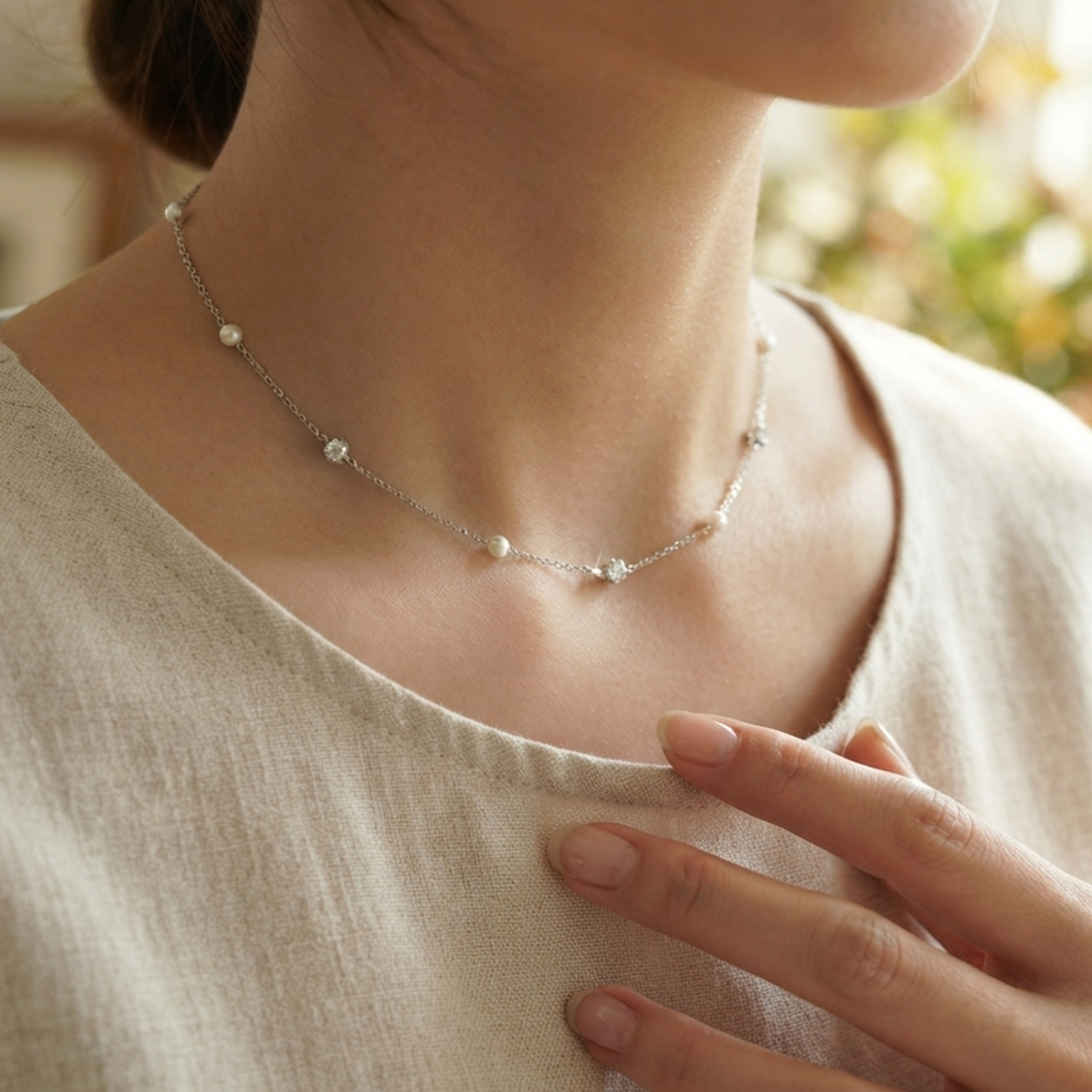 Caelina-Rundhalskette mit Zirkon-Perle