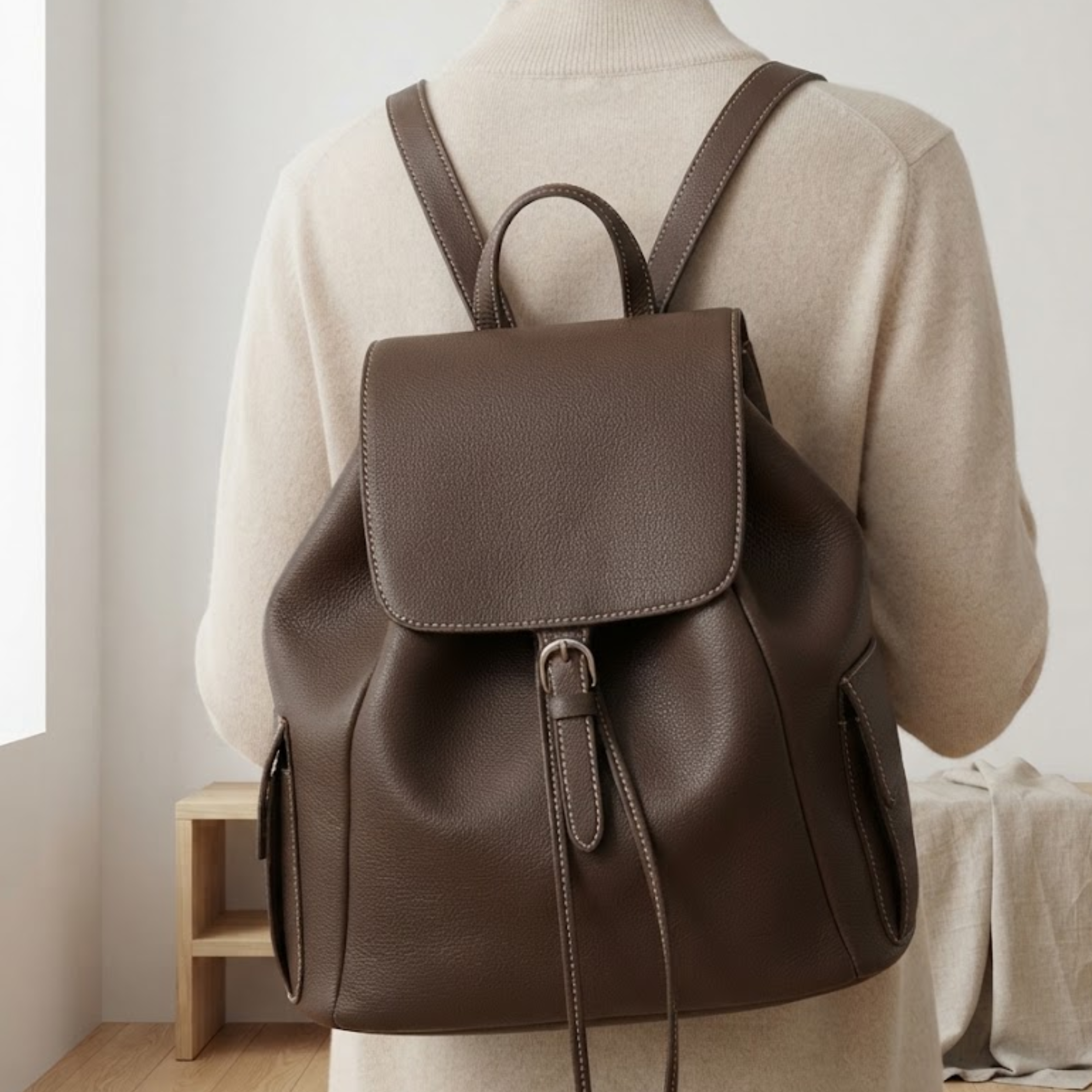 Justinia Leder-Rucksack mit Kordelzug