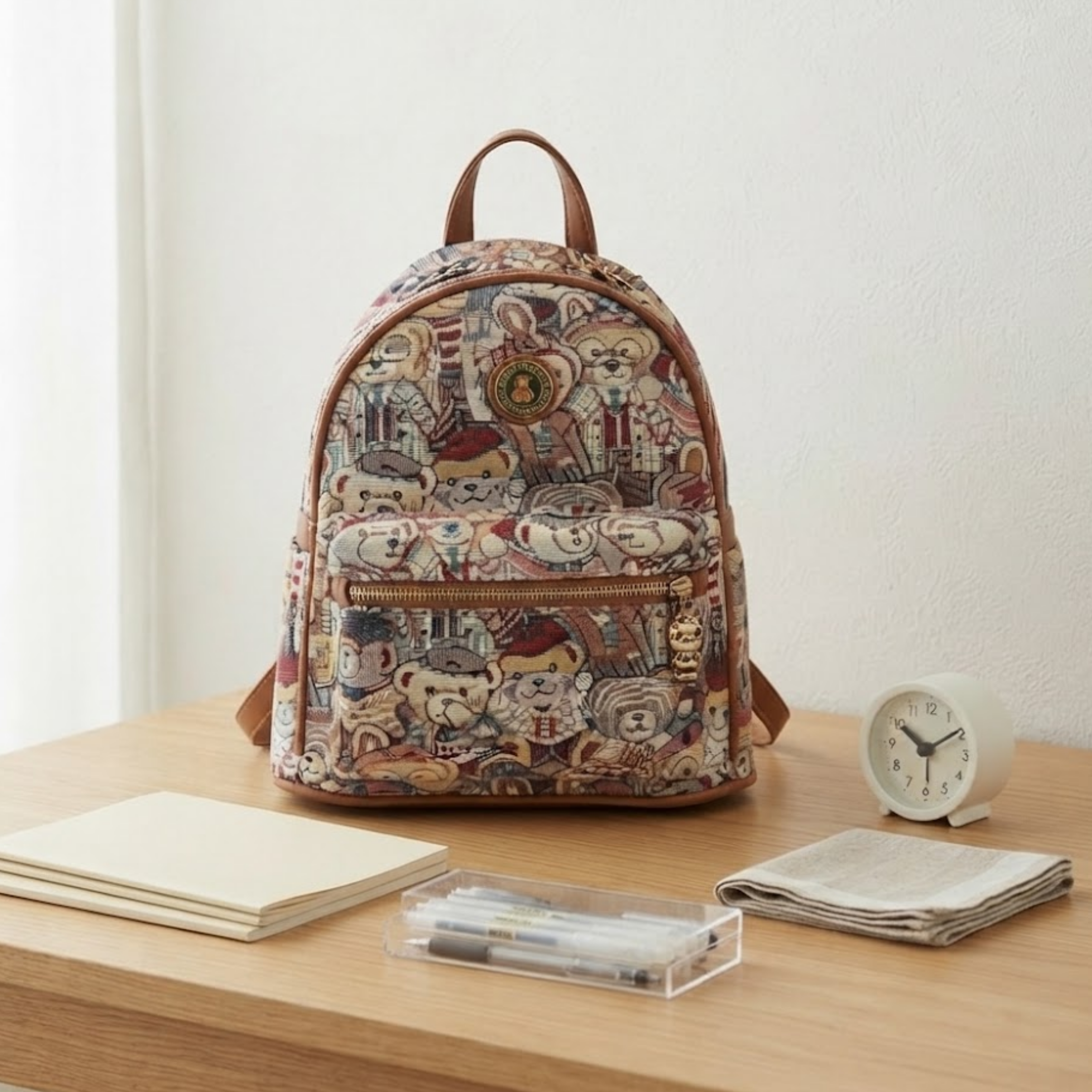 Elena Cocoa Bear Alltags-Rucksack aus Canvas