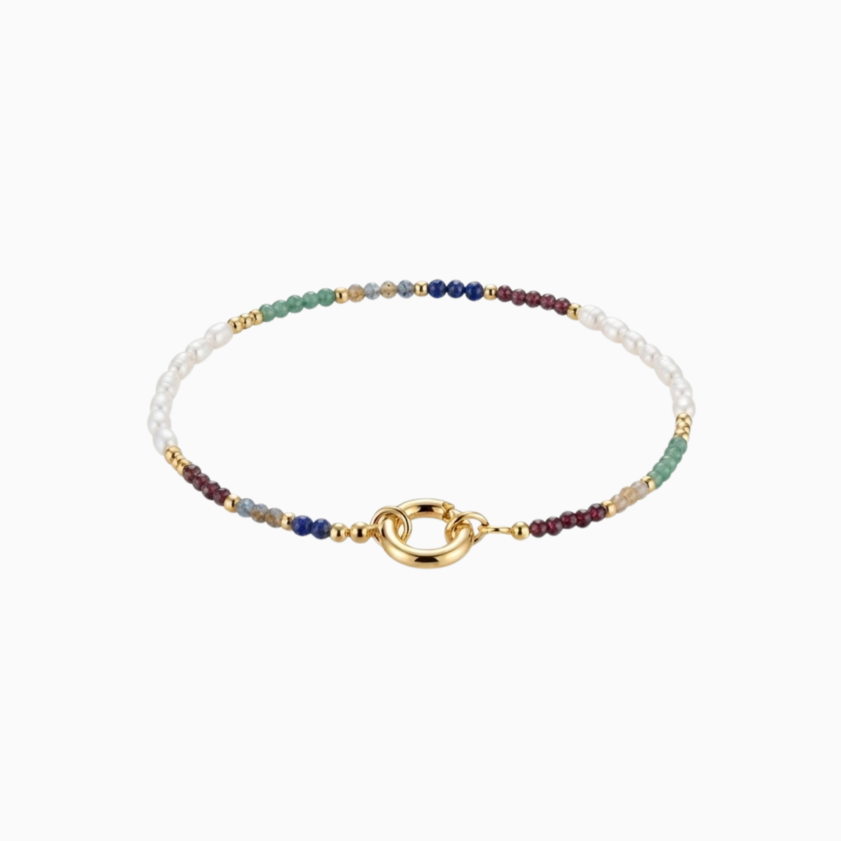 Armbänder - Zierliches goldenes Armband mit bunten Perlen